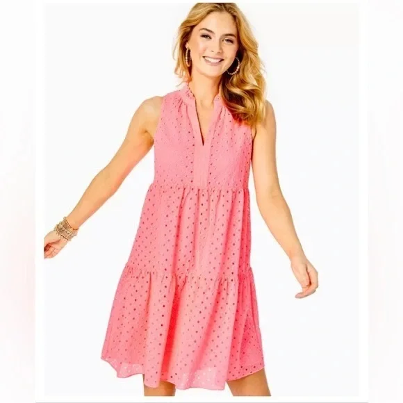 Lilly Pulitzer Novella Eyelet Swing Dress Pink/Coral Size Medium - Picture 2 of 7